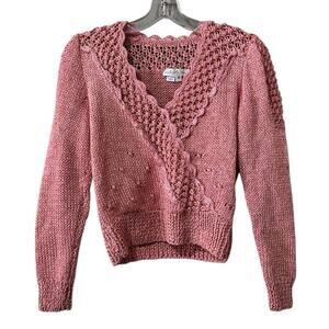 Antonella Preve Women Size Medium Pink Crocheted Knit Sweater 80's City Vintage